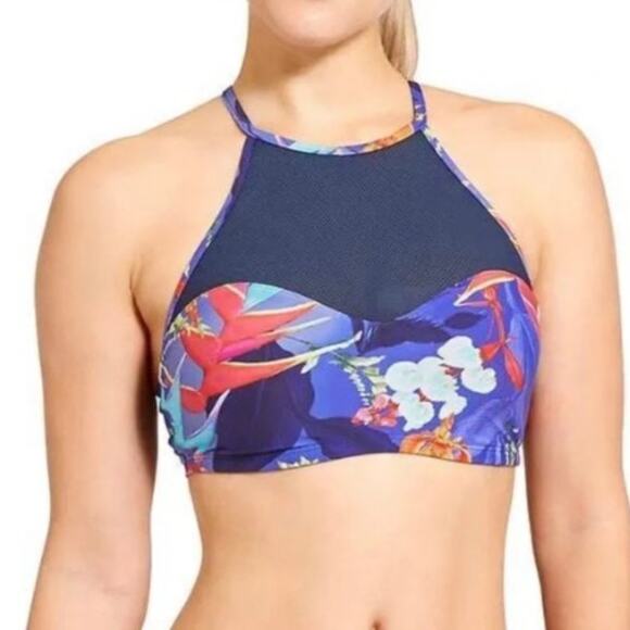 Athleta Brand Lucia Floral Purple High Neck Bikini Women's size Small - Picture 1 of 8